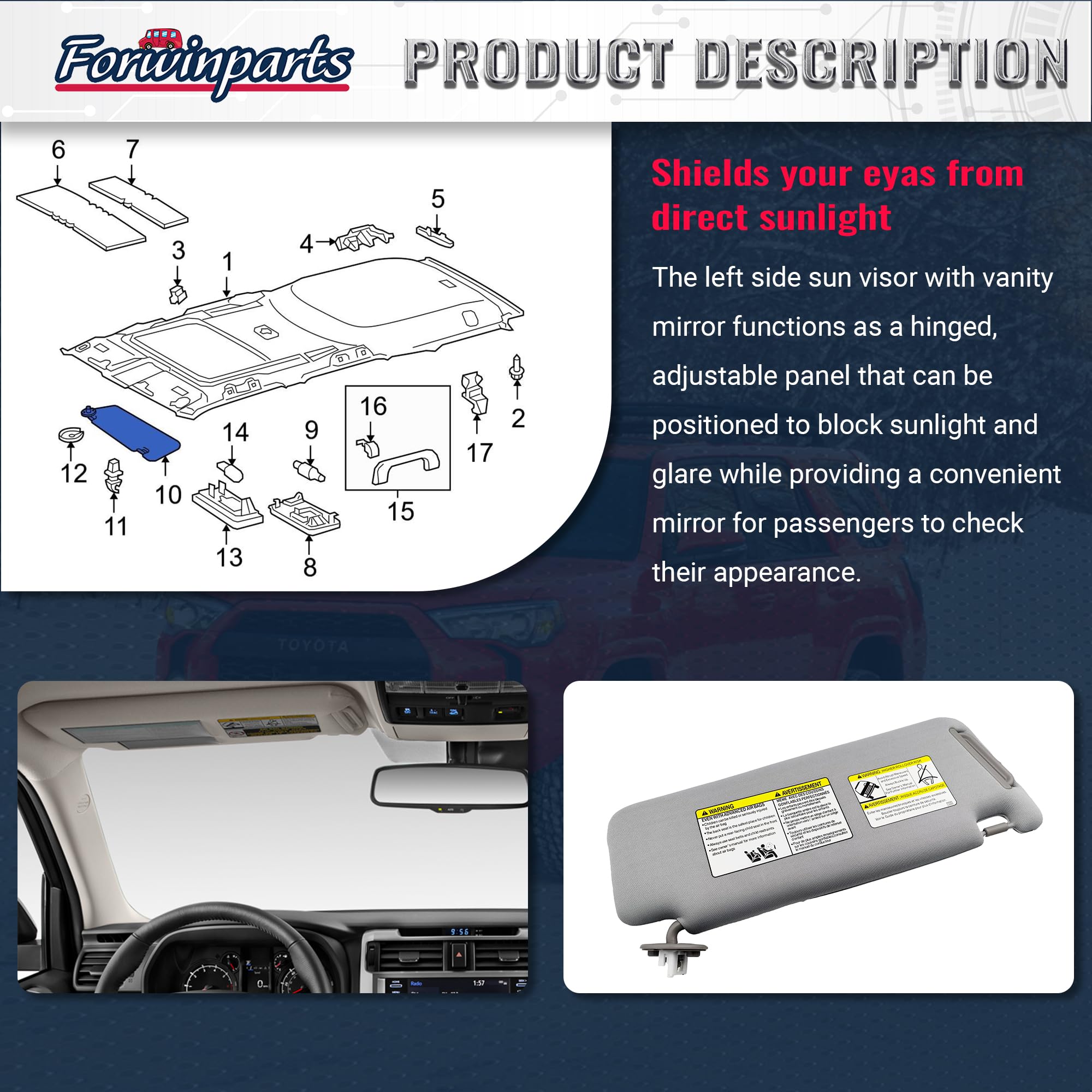 Amazon.com: Forwinparts Front Left Driver Side Sun Visor for